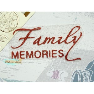 Надпись из термотрансфера "Family memories", цвет медный глиттер, ширина 99 мм